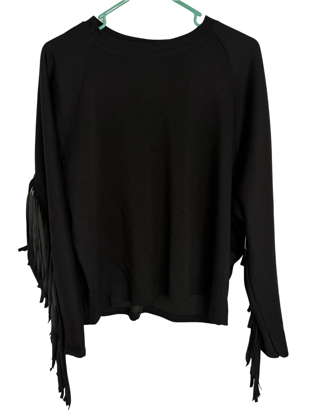 BSB Jeans Women's Black Fringe Sleeve Long Sleeve Shirt Size Medium